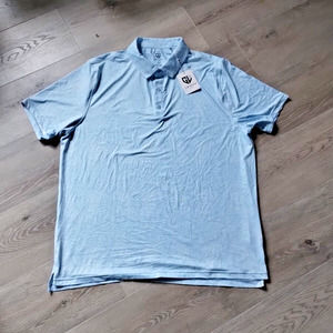 Graham Luxe Polo Shirt 2XL Powder Sky Blue Floral Print Stretch Short Sleeve NWT